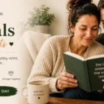 Parents reading and writing together in guided journals, journals for parents focused on reflection, gratitude, and connection