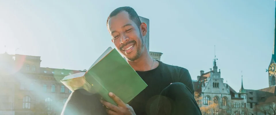 man reading a book