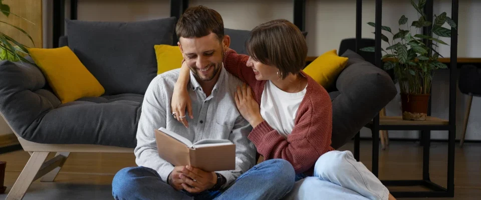 couple enjoying their bookstore date