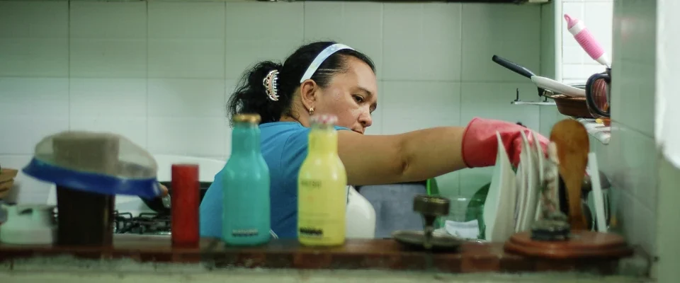 woman busy cleaning